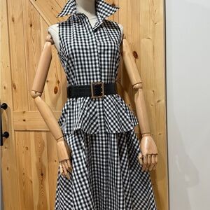 Michael Kors Collection Black & White Gingham Plaid Peplum Shirt Dress 2